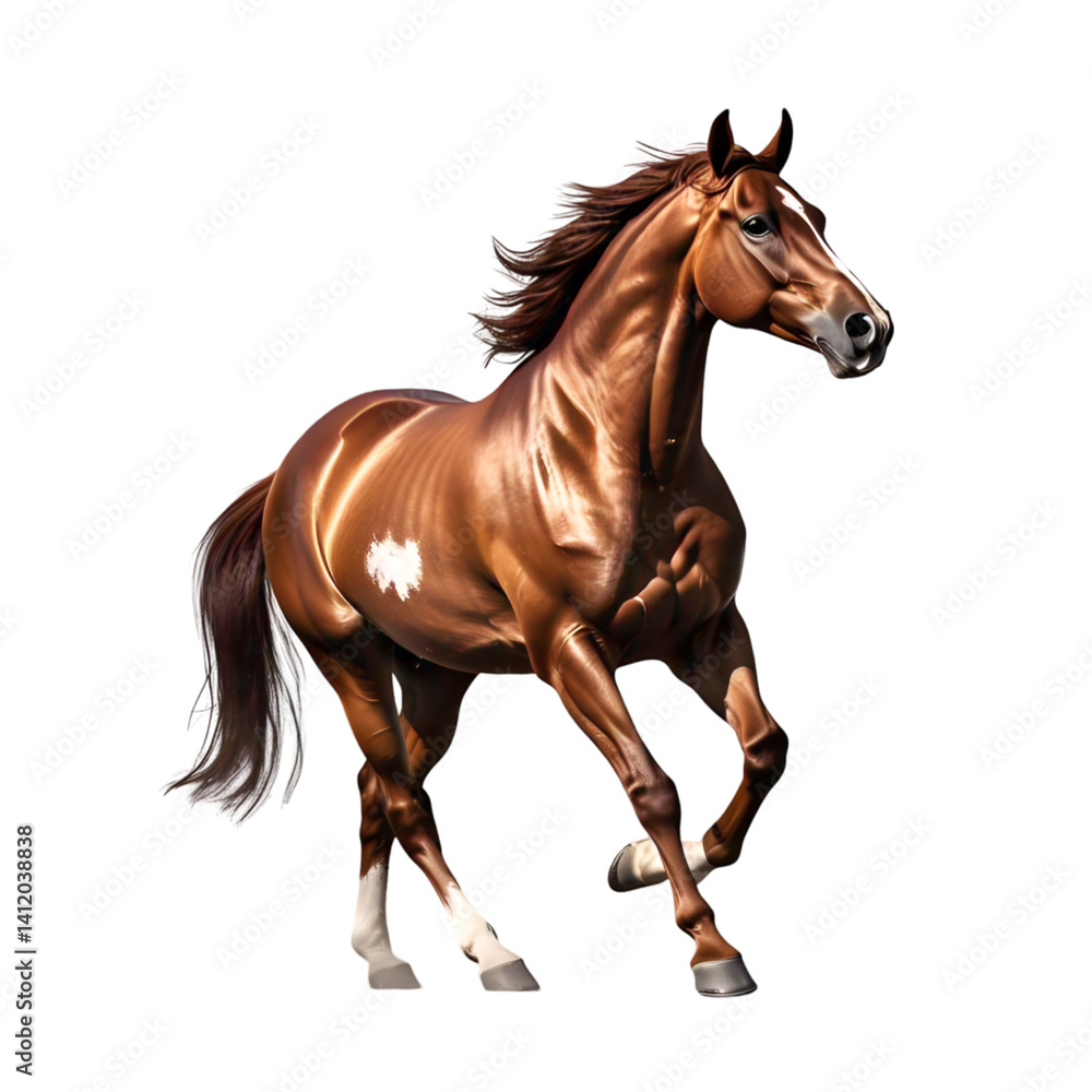 Fototapeta premium Horse galloping mid-motion, dynamic pose, muscle detail, isolated on white background