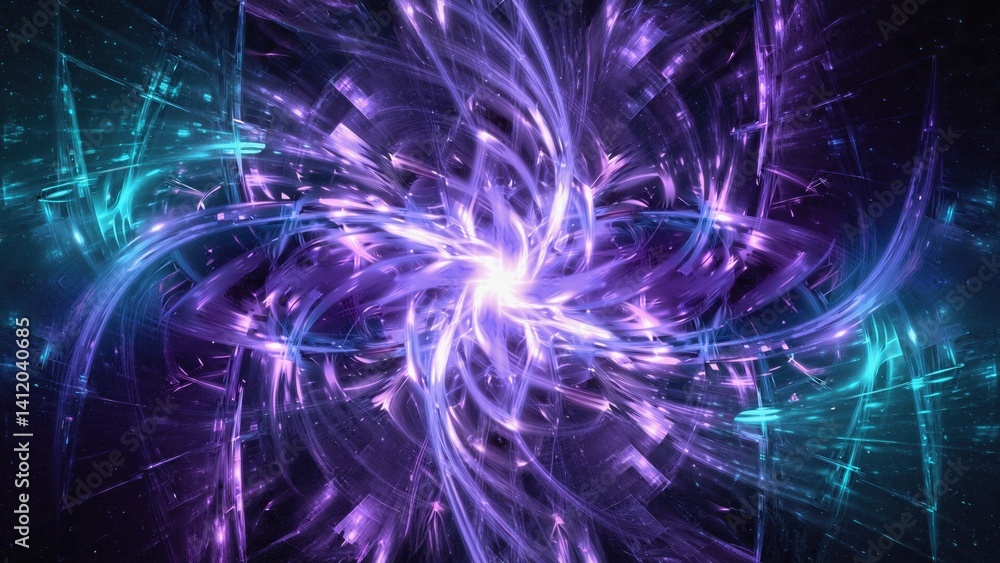 Fototapeta premium A cosmic scene showcasing a vibrant nebula in the midst of an electric explosion of energy and light. The rich purple hues represent the vastness of the deep universe.