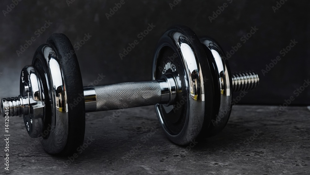 Naklejka premium A set of dumbbells for fitness and strength training. They are made of metal with a black handle and grey weight plates.