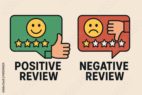 Customer feedback spectrum: positive and negative review icons for evaluation