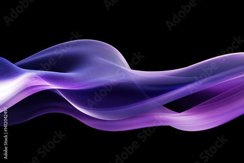Smooth Purple and White Abstract Wave on Black Background