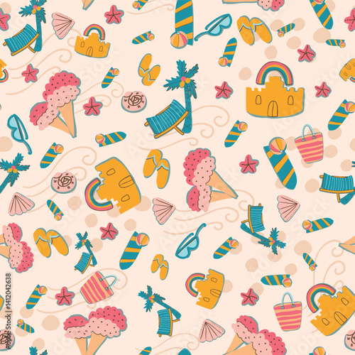 Summer Holidays Beach Vacation Sport Vector Seamless Pattern