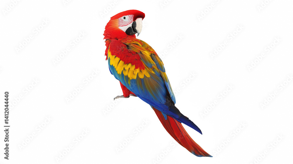 Obraz premium a colorful bird perched branch on a transparent background, PNG image, PNG file, Generative art.