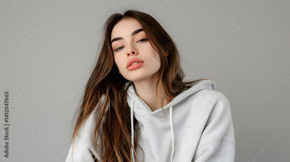 Stylish young female fashion model posing in a studio setting Stylish young female fashion model posing in a studio setting