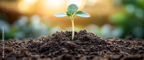 Tiny sprout emerging from fertile soil