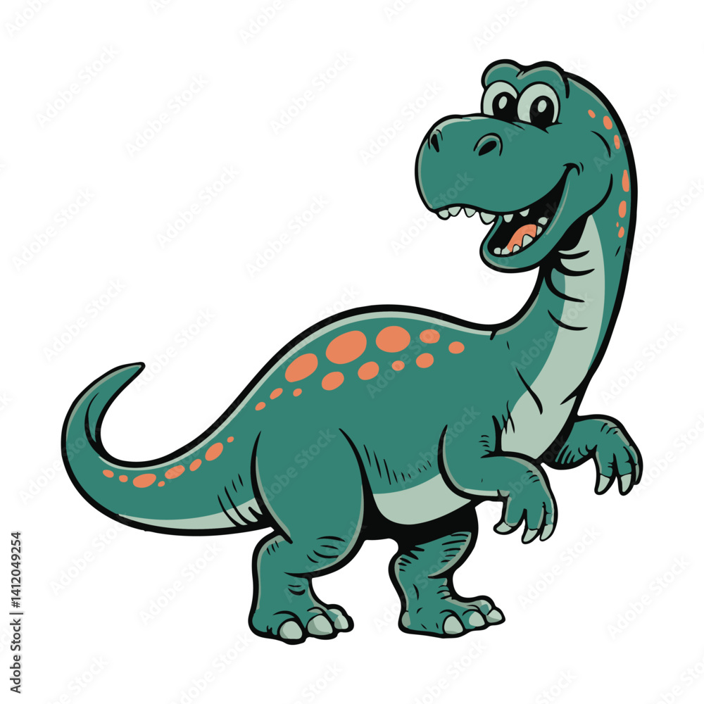 Naklejka premium Cartoon Tyrannosaurus Rex Dinosaur Vector Illustration in Green