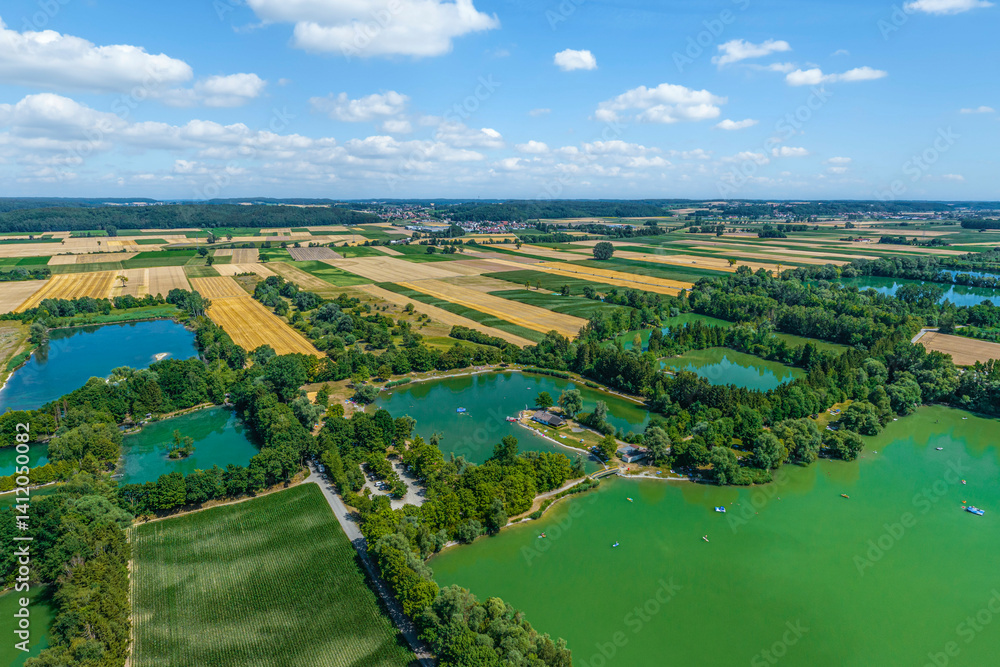 Das nordschwäbische Lechtal rund um die Aindlinger Badeseen von oben