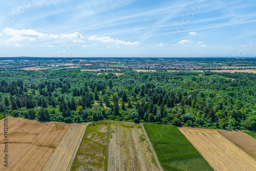 Obraz na płótnie Das nordschwäbische Lechtal rund um die Aindlinger Badeseen von oben w salonie