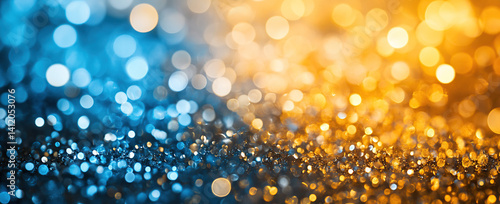 Blue and Gold Bokeh Glitter Background