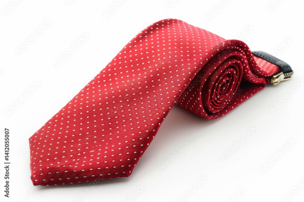 Elegant red polka dot tie neatly rolled on a pristine white background ready for a formal occasion isolated on transparent background Elegant red polka dot tie neatly rolled on a pristine white background ready for a formal occasion isolated on transparent background