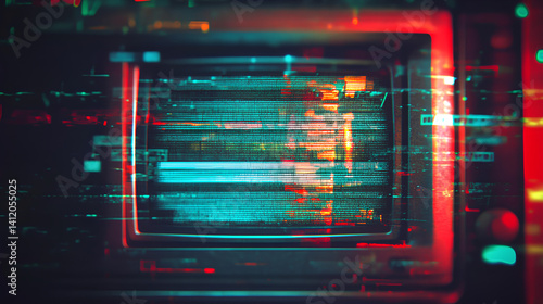 TV screen texture with glitch text PAUSE. HDTV no signal problems. Bad TV signal on TV screen Noise of motion background lines. Glitch VHS. Retro concept. Glitch camera effect. Video rewind texture 