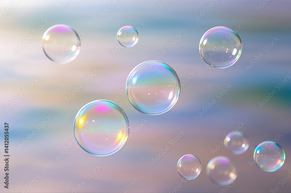 Dreamlike soap bubbles floating in soft light with vivid reflections. Surreal and photorealistic atmosphere Dreamlike soap bubbles floating in soft light with vivid reflections. Surreal and photorealistic atmosphere