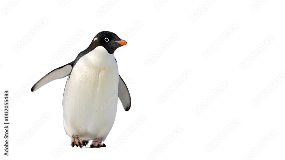 Naklejka premium Penguin walking with flippers slightly out, isolated on white