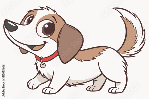 Cute cartoon dachshund puppy illustration, a happy black and brown pet animal.