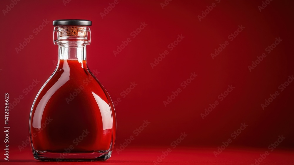 Elegant Red Hot Sauce Bottle on Red Background Elegant Red Hot Sauce Bottle on Red Background