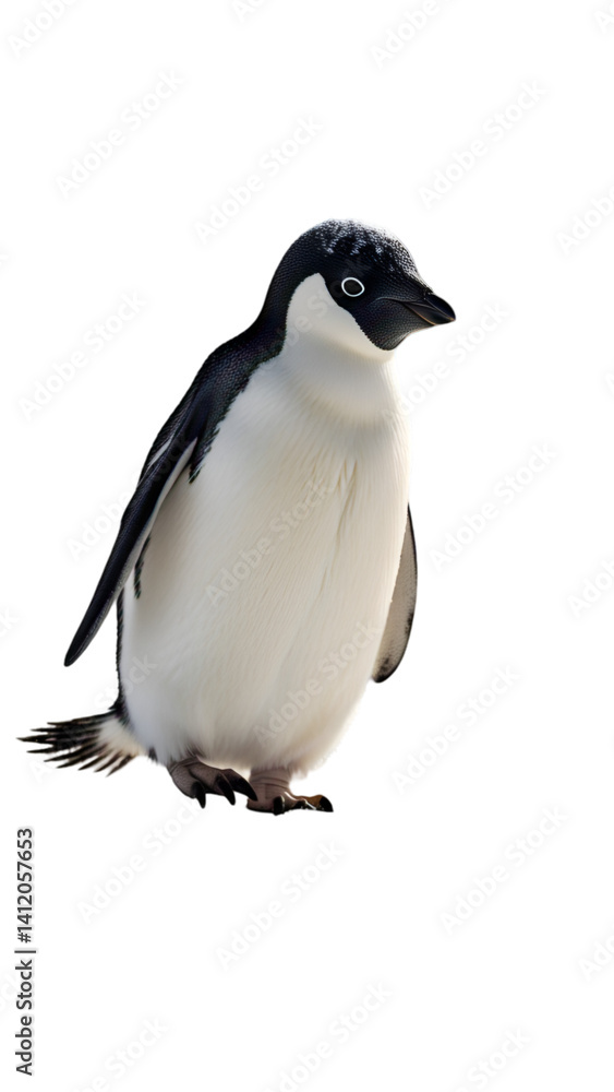 Fototapeta premium Penguin walking with flippers slightly out, isolated on white
