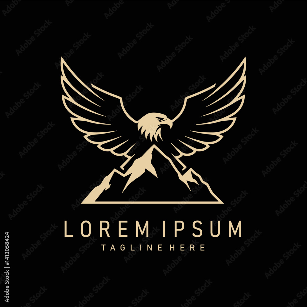 Fototapeta premium Minimalist elegant logo of eagle combined with a mountain