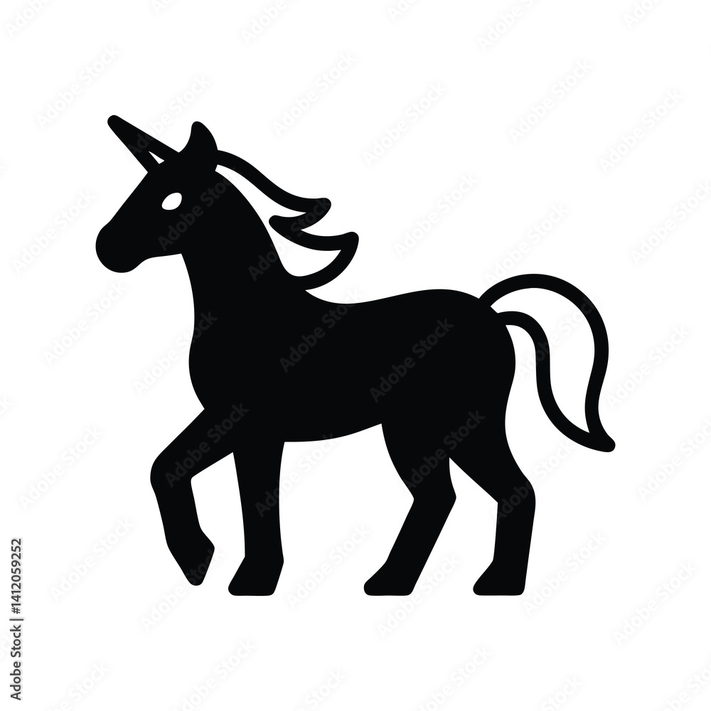 Flat Unicorn Line icon of silhouette vector illustration on white background Flat Unicorn Line icon of silhouette vector illustration on white background
