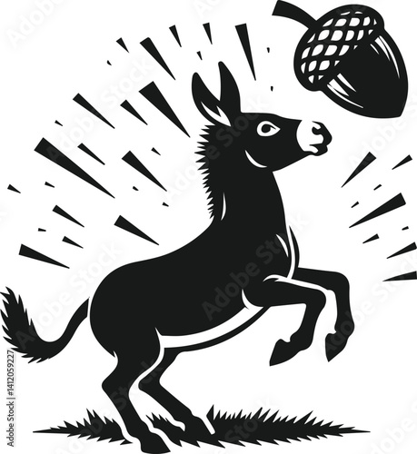 Vector silhouette of a donkey with forest tree
