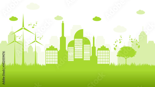 Sustainable energy green eco city in flat design vector illustration good for web banner, ads banner, campaign banner, wallpaper, backdrop and green campaign
