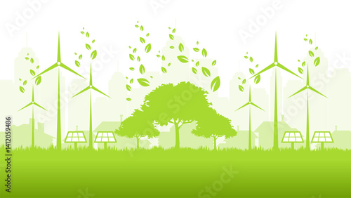 Sustainable energy green eco city in flat design vector illustration good for web banner, ads banner, campaign banner, wallpaper, backdrop and green campaign