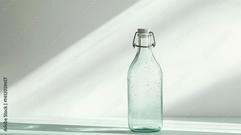 Stylish Glass Bottle with Water Drops on Surface Stylish Glass Bottle with Water Drops on Surface