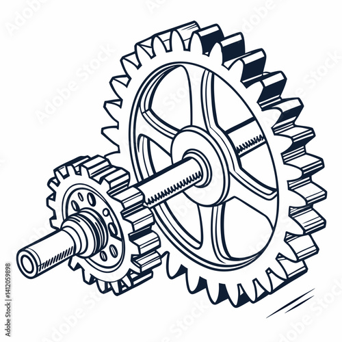 Two Interlocked Gears With A Connecting Rod Depicted In A Line Art Style