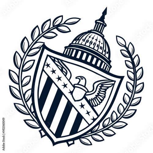 United States Capitol Building With American Eagle And Laurel Wreath Illustration