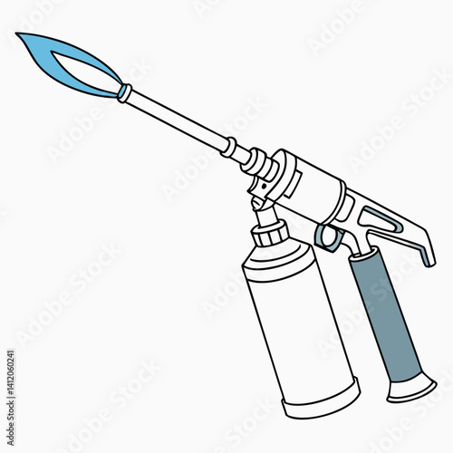 Detailed Illustration Of A Blowtorch With A Blue Flame On White Background