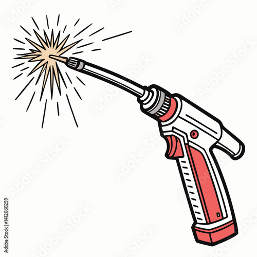 Cartoon Vector Illustration Of A Soldering Iron With Sparks Isolated On White