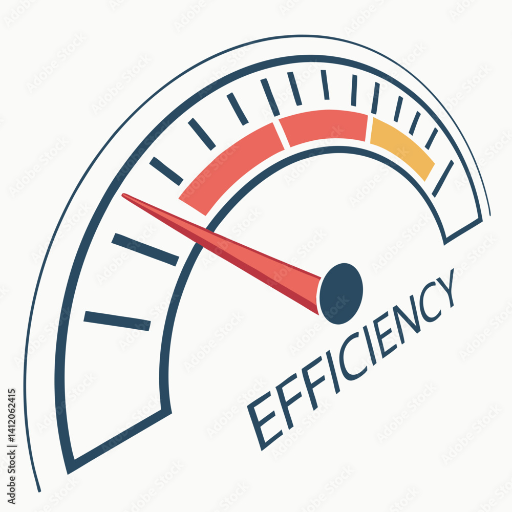 Efficiency Meter Gauge With Red Needle Graphic Indicator And Performance Levels Efficiency Meter Gauge With Red Needle Graphic Indicator And Performance Levels