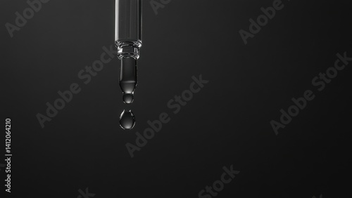 Close-up of a Pipette Dropping Liquid on a Dark Background