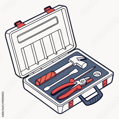 Toolkit Set In A White Box With An Outline Style Vector Illustration