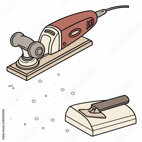 Orbital Sander And Wood Chisel Vector Illustration For Woodworking Projects