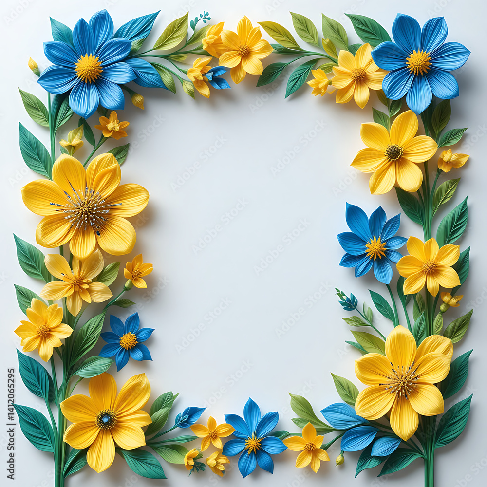 Obraz premium Paper craft, floral arrangement, yellow and blue flowers