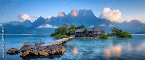 Tropical island paradise at dawn
