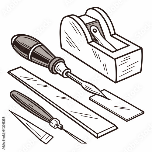 Woodworking Tools Set Vector Illustration Including Plane Chisel And Rasps