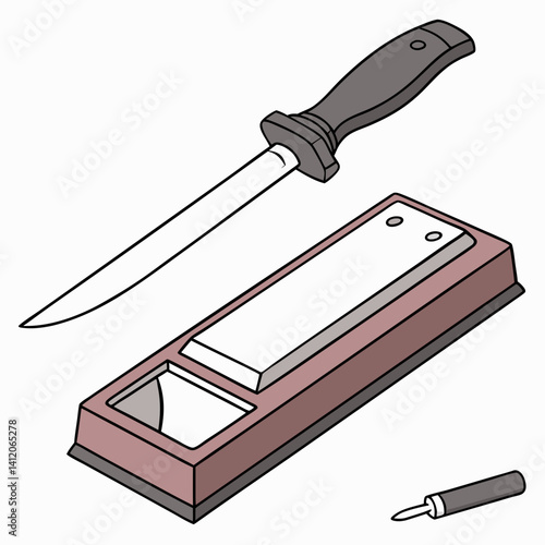 Knife And Sharpening Stone Illustration For Culinary Arts And Knife Maintenance