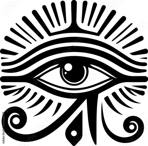 Ancient Egypt Eye Symbol with Radiating Lines in Black - Minimalist Design  