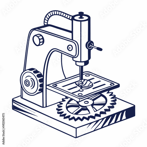 Engraving Machine Vector Illustration Concept For Industrial Printing And Crafting Detailed Outline