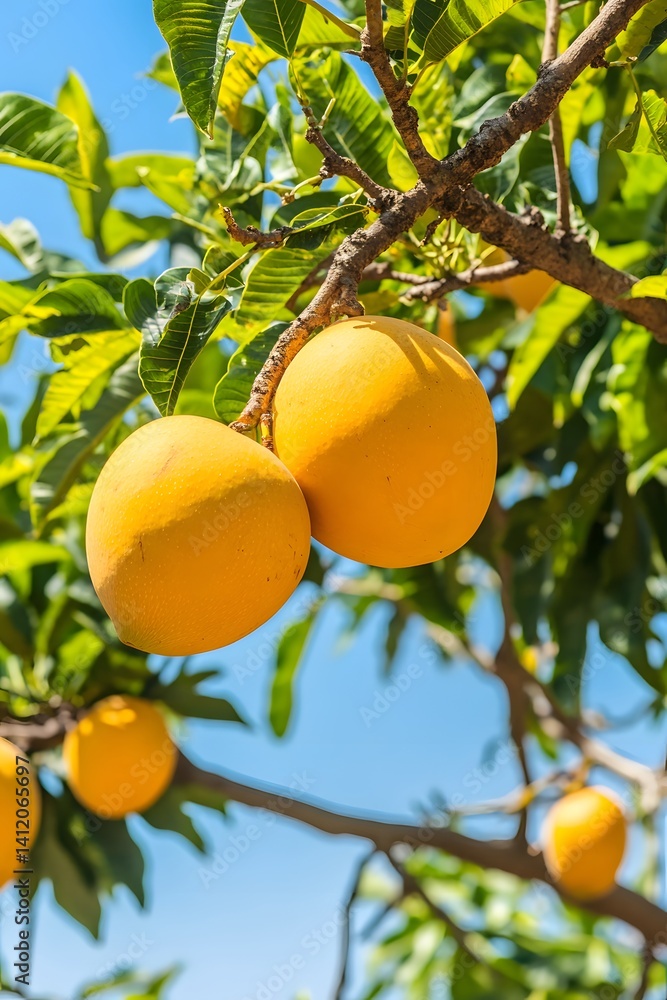 Ripe Yellow Tropical Fruits on Tree Branch Ripe Yellow Tropical Fruits on Tree Branch
