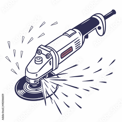 Angle Grinder Tool With Sparks Vector Illustration For Construction And Renovation