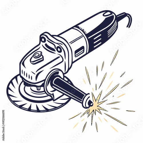 Angle Grinder Tool Sketch Style With Sparks Flying Illustration