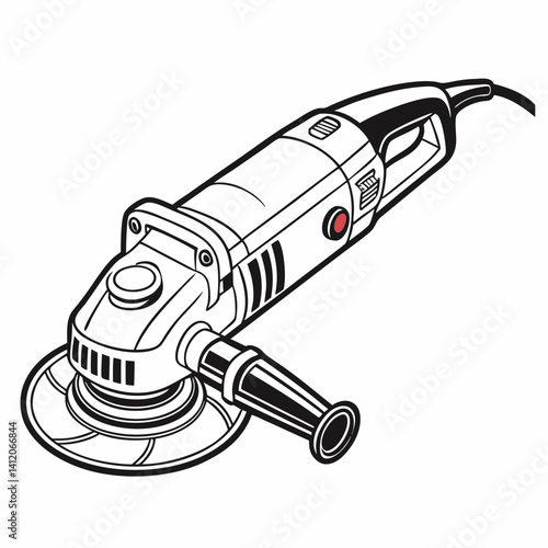 Black And White Illustration Of A Handheld Angle Grinder For Construction Work