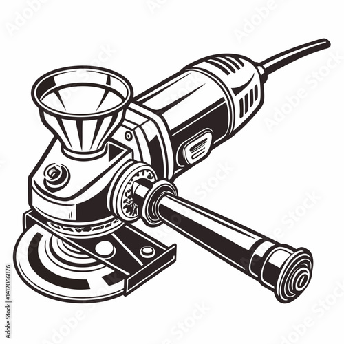 Illustrated Electric Angle Grinder Tool For Cutting And Grinding Metal Surfaces