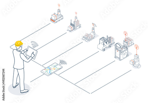 The warehouse worker manages Automated Guided Vehicles (AGVs) and Autonomous Mobile Robots (AMRs) within the warehouse facility using a tablet and wifi device.
