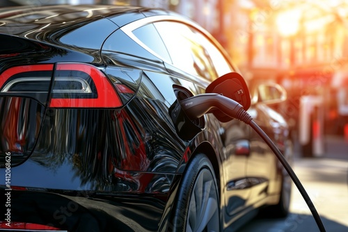 Obraz na płótnie Electric car and charging station close up w salonie