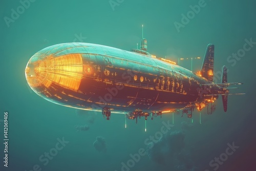 Obraz na płótnie futuristic glowing airship in flight w salonie
