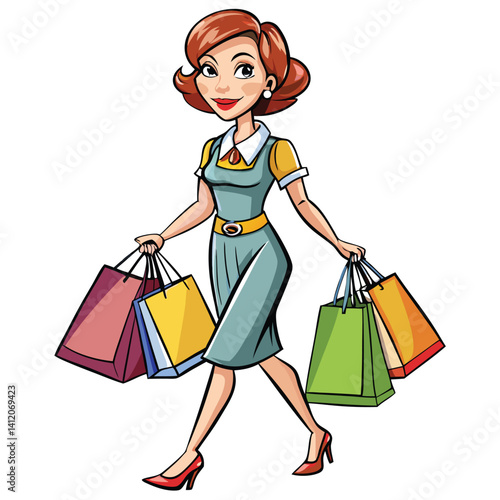 Happy woman shopping with colorful bags