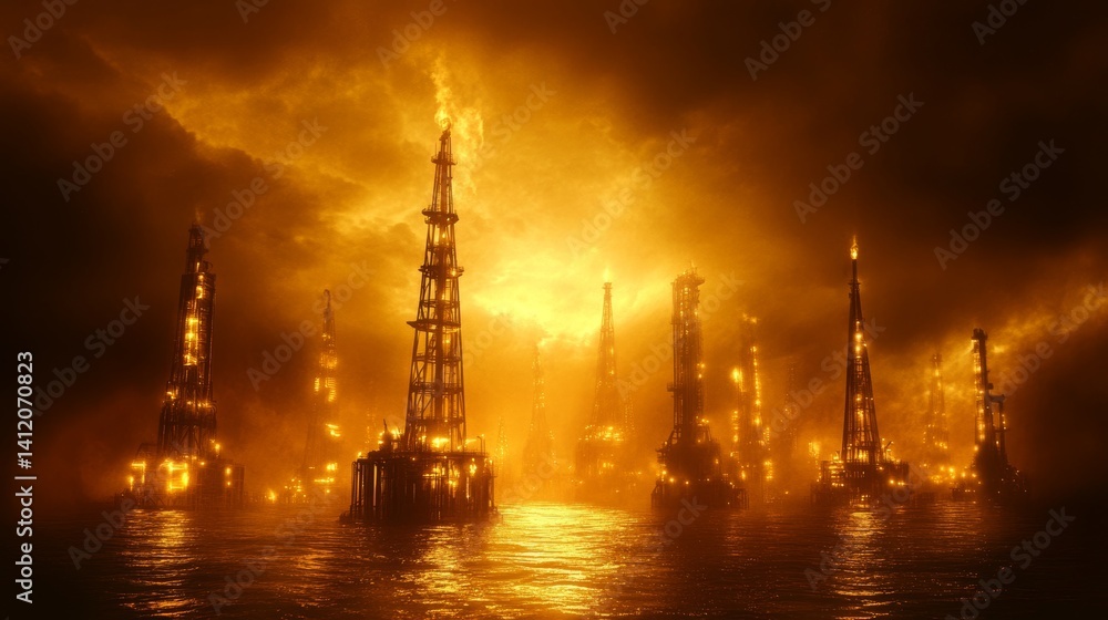 oil rigs extracting oil